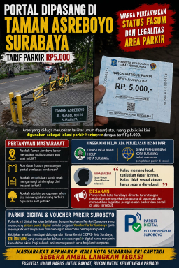 Diduga Ada Parkir Liar Di Taman Asreboyo Surabaya Sampai Di Portal, Warga Pertanyakan Legalitas Area Parkir