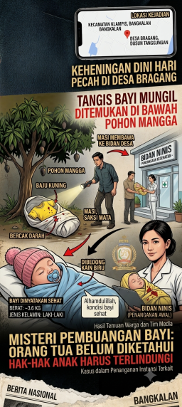 Gegerkan Warga Klampis, Bayi Laki-Laki Berbaju Kuning Ditemukan di Bawah Pohon Mangga Saat Dini Hari