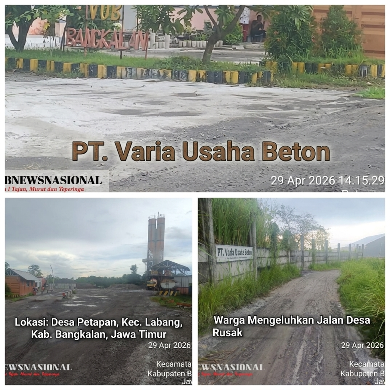 Akses Jalan Hancur dan Sawah Tercemar, Warga Desa Petapan Desak Tanggung Jawab PT. Varia Usaha Beton